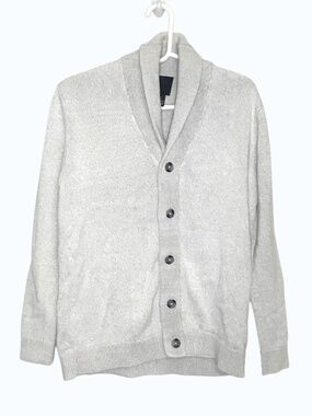 H&M Shawl Collar Cardigan Mens M Beige 100% Cotton Knit Button Minimalist Sweate